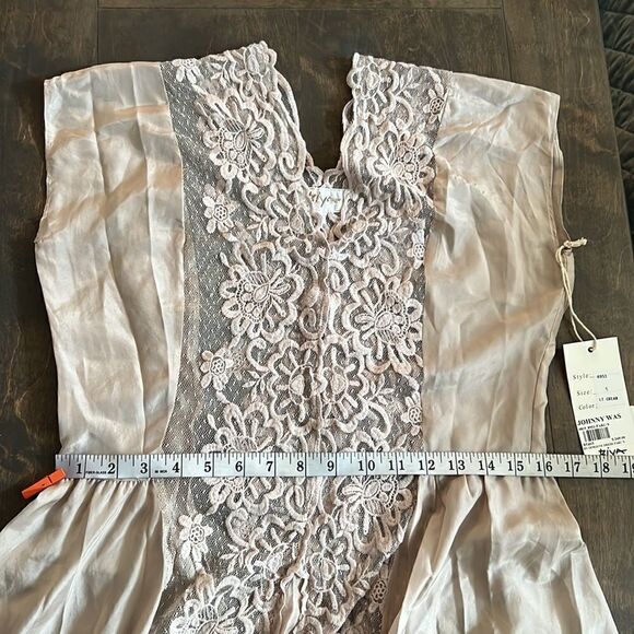 NWT Johnny Was Silk Lace Dress Biya Romantic Flapper Victorian Goth Blush Pink S - Picture 8 of 12